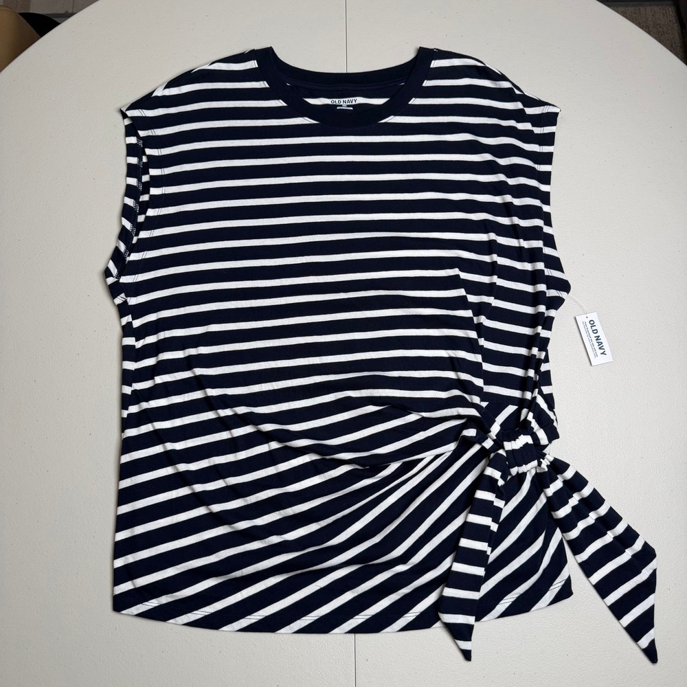 Old Navy Womens XXL Navy White Striped Side Tie Sleeveless Top NEW